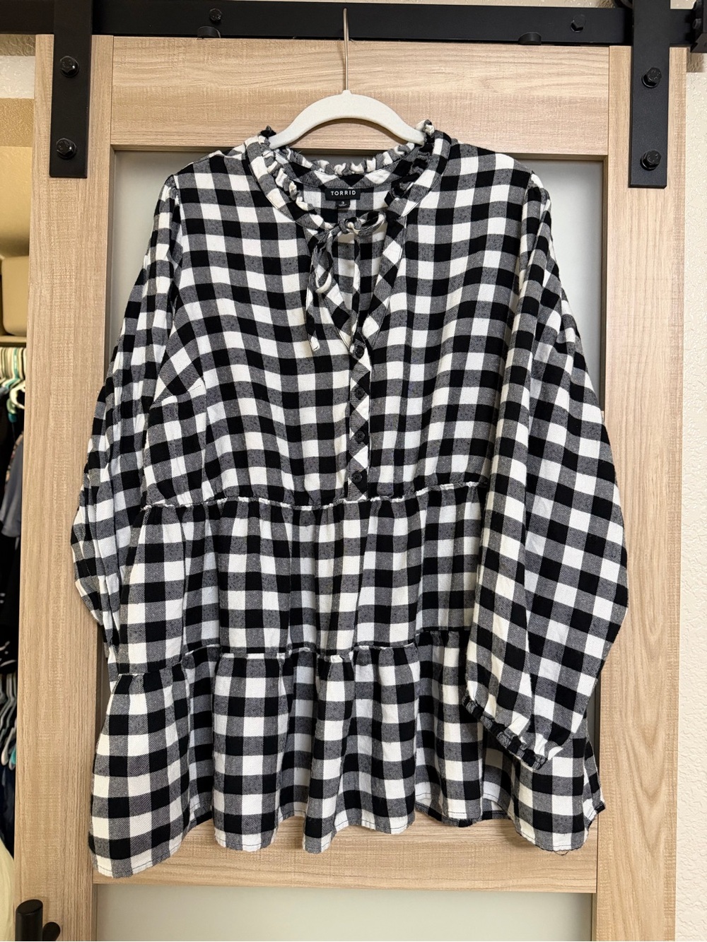 torrid Black & White Gingham Tiered Peplum Tunic